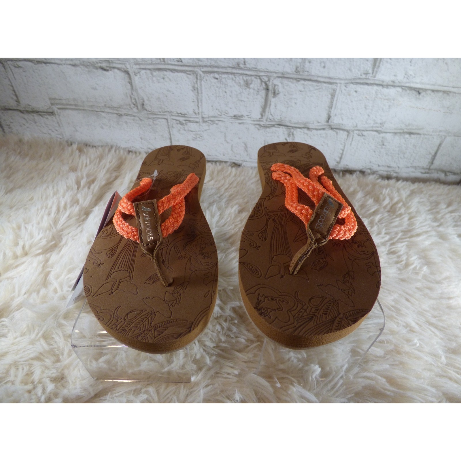 Sakroots Neon Orange Braided Bailen Flip Flop Embossed Sandals 7 New — image 2 of 6